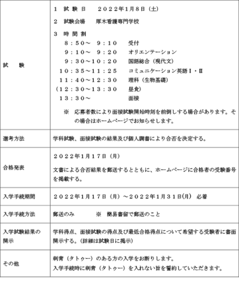 一般入試 厚木看護専門学校